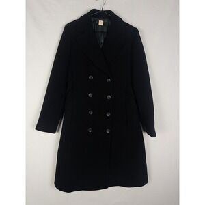 VTG J Crew Coat Womens M Black Wool Blend‎ Double Breasted Strap Thinsulate
